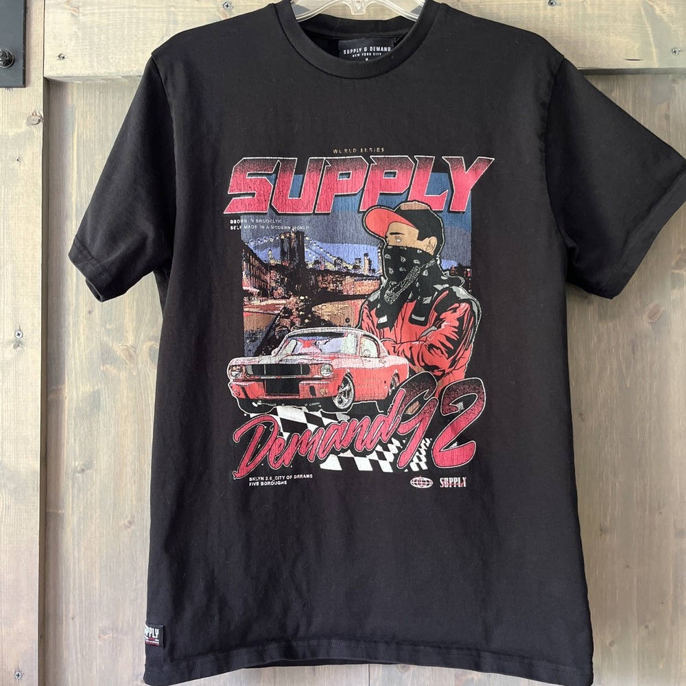 Supply And Demand Men's T-Shirt Medium Black Graphic Print Crew Neck 100% Cotton